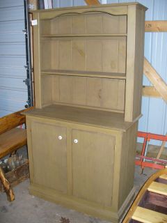 Handcrafted Solid Pine Hutch Antique Painted with Doors and Shelves