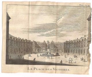 1685 Copperplate Engraving La Place Des Victories Paris France