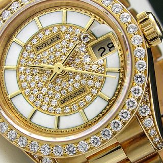 Ladies Rolex 18K Crown Collection President Pave Diamond Enamel Dial