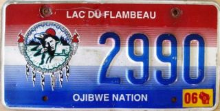 Lac du Flambeau Ojibwe Indian Nation License Plate   Wisconsin Tribal