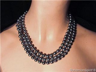 Vintage Kenneth Lane Kjltriple Str Grey Pearls Necklace