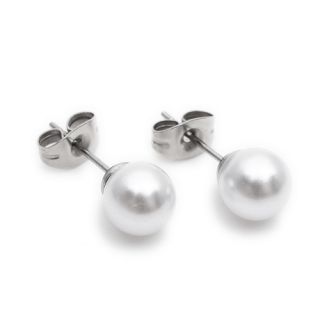 White Ball Stainless Steel Ladies Studs Earrings E173