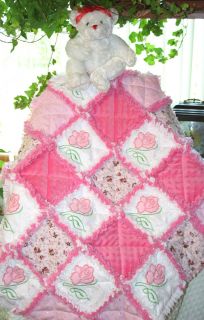 Pink Rose La Fleur Baby Artisan Rag Quilt