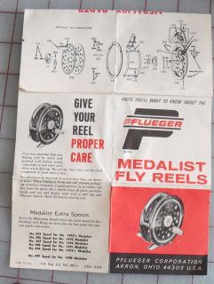 Pflueger Medalist Fly Reels Akron Ohio 1968 Brochure Parts List