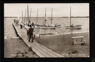 Clear Lake Iowa IA 1942 RPPC Cons Dock Wood Sail Boats