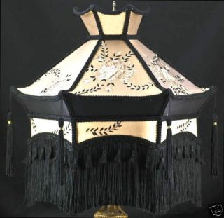 Lamp Shade Oriental Fabric Black Silk Embroidery Taupe