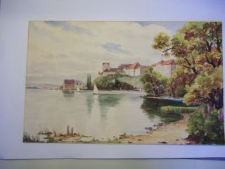  Original Watercolor Painting LAKE COMO Italy Signed H Lindowski 1959
