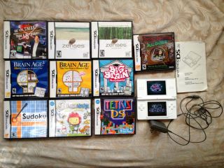 Nintendo DS lite with 10 games, charger, 2 stylus: all with cases