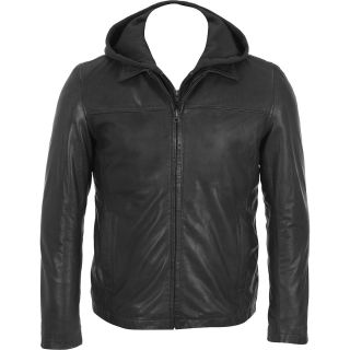 Black Rivet Distressed Leather Jacket w Removable Hood