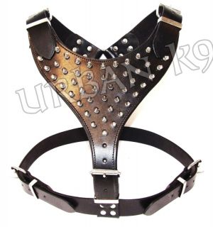 Spiked Leather Dog Harness Mastiff Akita Black Strong