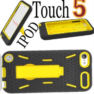 APPLE iPod Touch 5 5TH Gen Rugged YELLOW BLACK IMPACT HARD SOFT CASE