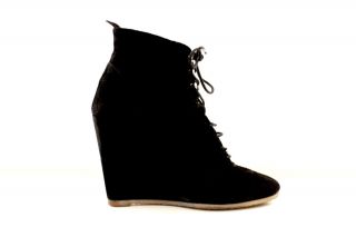  Boots Wedges Suede Black Leather UK 5 Stiefeletten EU38 Keil Leder
