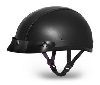 Daytona Motorcycle Helmet Dot Skull Cap Leather Covered Half Shell