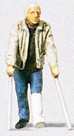 PRZ28019 Man on Crutches w Broken Leg HO Preiser Models