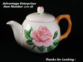 Vintage Teleflore Gifts White Ceramic Teapot with Roses 