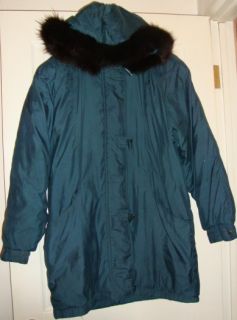 Leslie Fay Lady Warm Winter Jacket Fox Fur Hoodie M