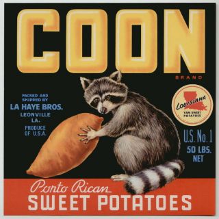 Coon Vintage Leonville Louisiana Yam Crate Label