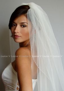 30 108 Ivory Pearl Beaded Edge Cathedral with Blusher Veil 2 Tier
