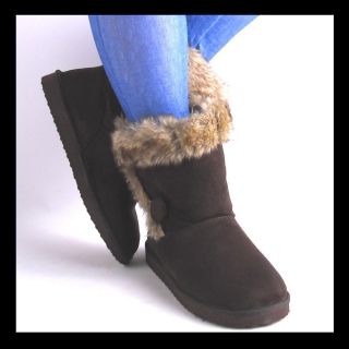 New Brown Fur Collar Womens Short Winter Boots