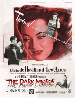 The Dark Mirror Film Olivia de Havilland Lew Ayres Advertising