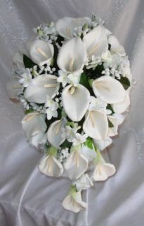 White Calla Lily Lilies Stephanotis Cascade Bridal Bouquet Silk