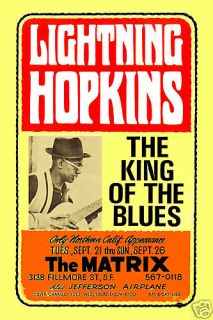 Blues Lightnin Hopkins at the Matrix in San Francisco Concert Poster