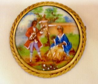 French Limoges Hand Painted Porcelain Pin Brooch C1930
