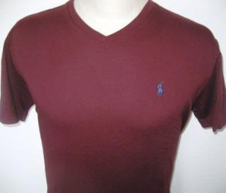 Small Ralph Lauren Polo Short Slv V Neck Mens Burgundy T Shirt Blue