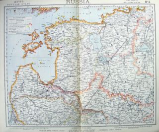 Livonia Kourland Esthonia 1882 Original Antique Map