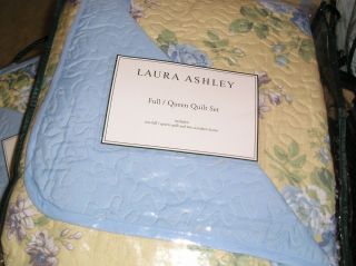 Blue Floral Laura Ashley Linley Full Queen Size Quilt Set