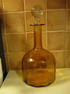 VTG AMBER GLASS LIQUORS WINES DECANTER WITH CLEAR GLASS BUBBLES