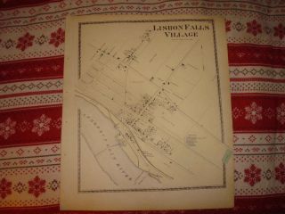 Antique 1873 Lisbon Falls Village Androscoggin County Maine Map Superb