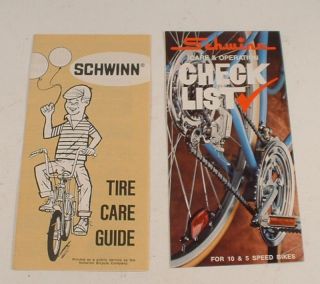Schwinn Literature Lot of 2 Tire Care Check List