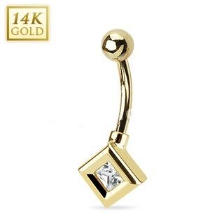 14k Solid Gold Belly Button Navel Ring Body Piercing Jewelry Clear Dia