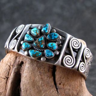  Calvin Martinez Hand Crafted Lone Mountain Turquoise Cuff Bracelet