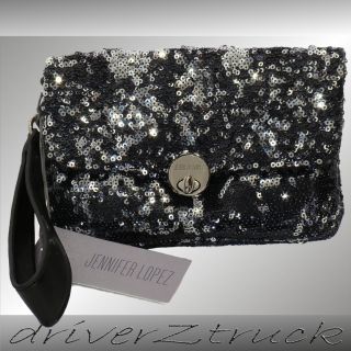 Jennifer Lopez New Silver Black Sequins Wristlet Celeste Clutch Bag
