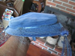 Blue Velvet Ladies Hat with Feather by Mary Lorene of New York