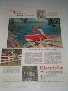 CENTRAL FLORIDA vintage print ad 1959 PICNIC HORSES FISH POND BOATING
