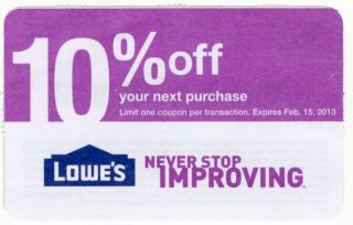 20 Coupons for 10 Off at Lowes Home Improvement Depot Exp 2 15 13