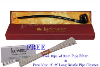 Lucienne Long Smooth Black Churchwarden Tobacco Pipe Comes with 9mm