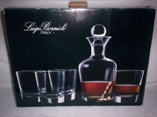 Luigi Bormioli Clear Glass Decanter and 4 Dof Glasses NIB Whiskey Gift