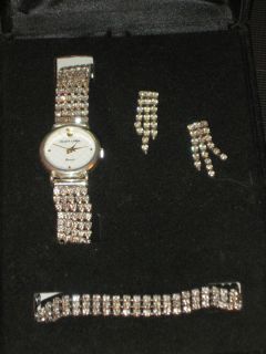 Jacque Cierra Rhinestone Watch with Matching Bracelet Earrings