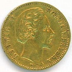 German State Bavaria 10 Mark KM 500 Gold Coin Ludwig II 1873