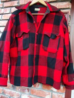 Ll Bean Wool Mackinaw Shirt Jacket Plaid Size Medium 42 44