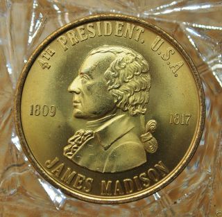 James Madison 4th President of The U s A Brass Collectors Token 9029