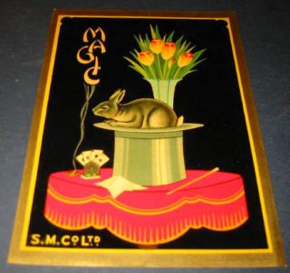 Old Vintage Magic Fabric Label Rabbit Top Hat Cards