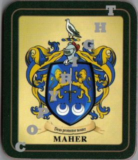 Maher Irish Family Coat of Arms Crest Heraldic Coasters Sets of 2
