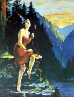 Love Darts Indian Maiden Sits on Rock Holds Bow and Arrow Beautiful