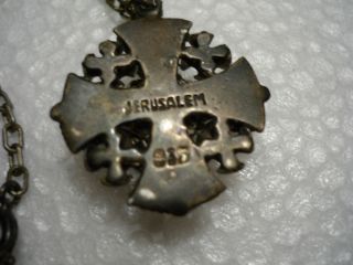 Vint. Sterling Silver Maltese Crusader Cross Jerusalem Necklace