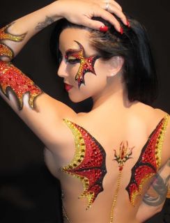 Fire Demon Dragon Costume Glitter Crystal Eye Makeup